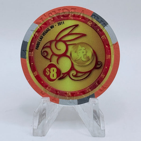 Paris Las Vegas Nevada 2011 'Year Of The Rabbit' LE $8 Casino Chip D0001