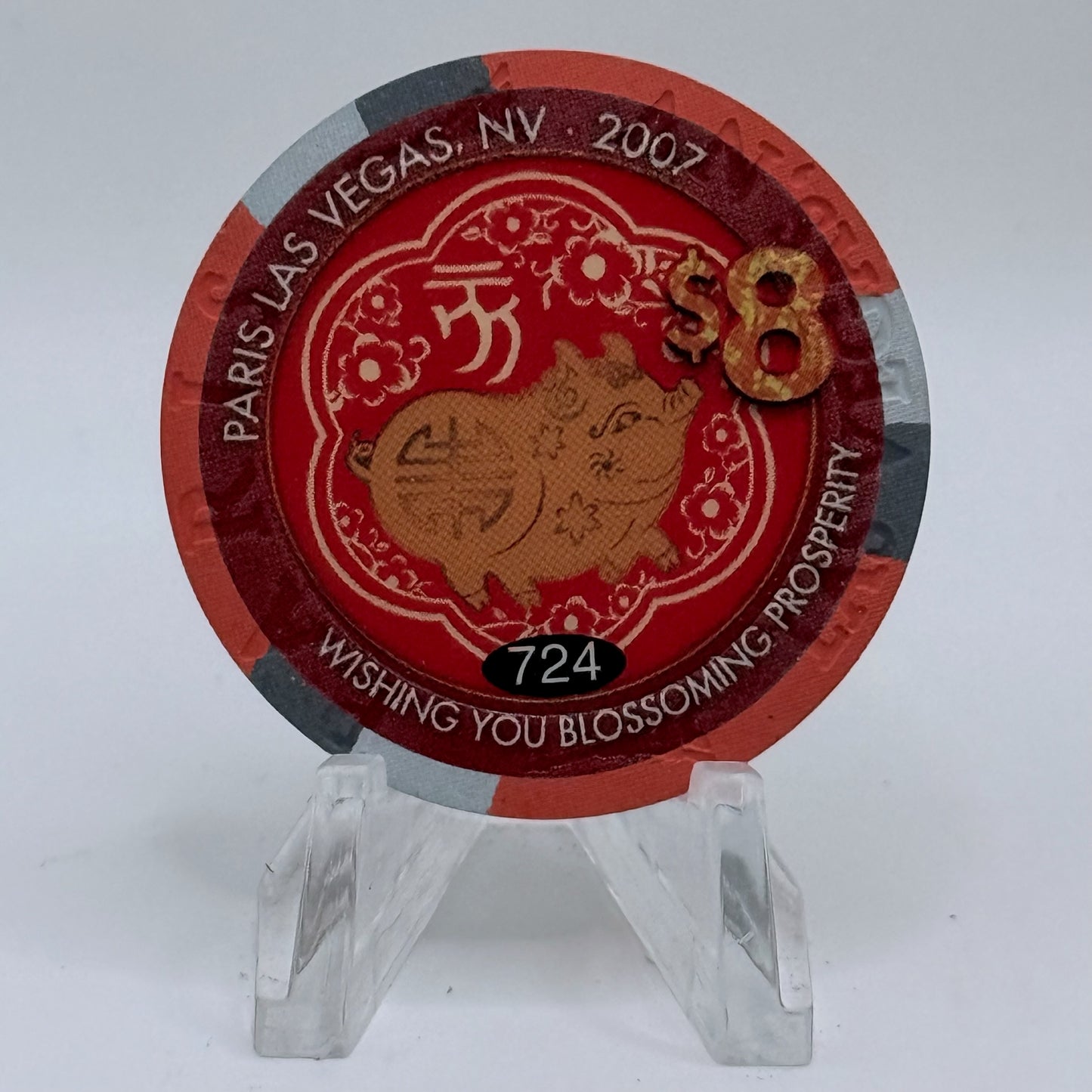 Paris Las Vegas Nevada 2007 'Year Of The Pig' LE $8 Casino Chip E8216