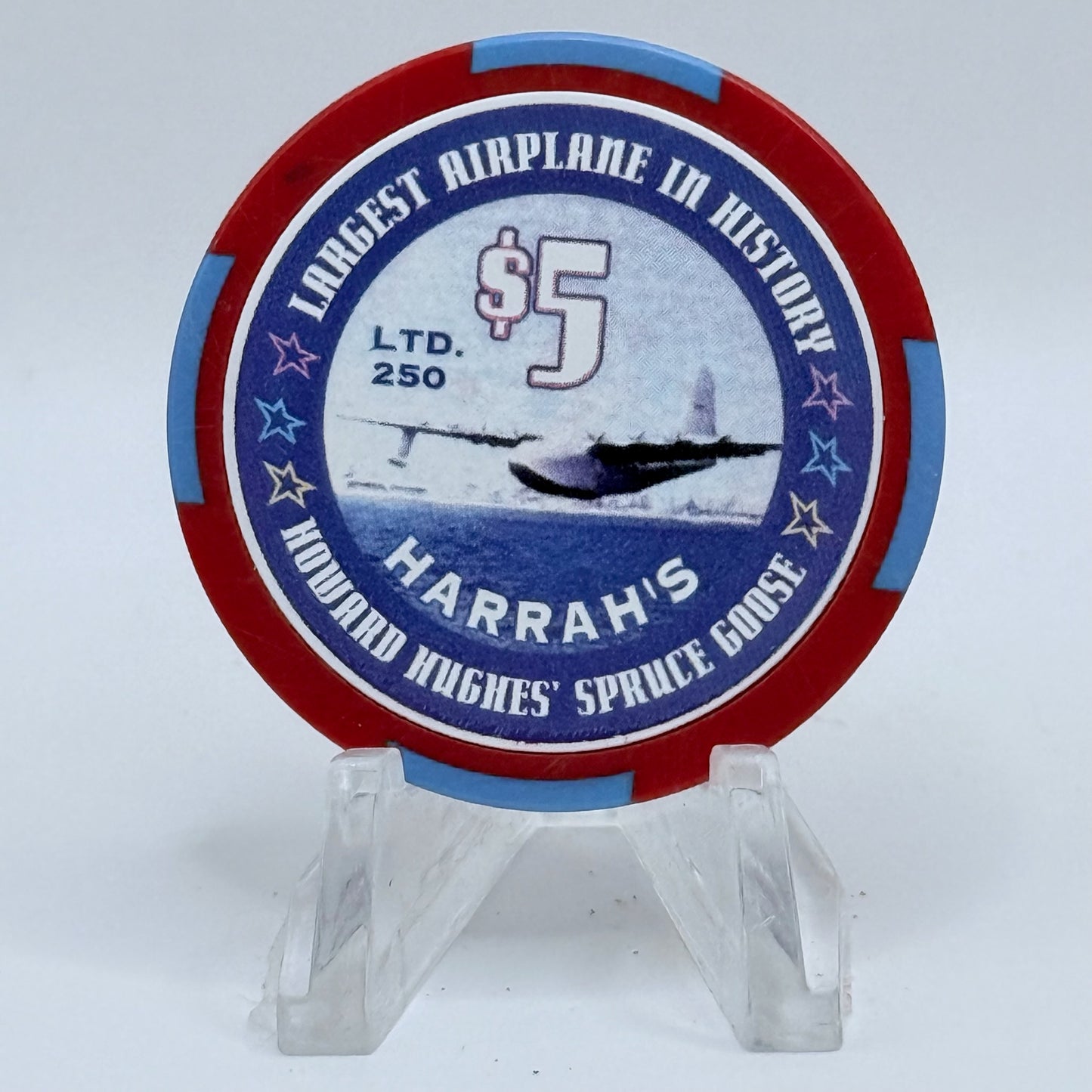 Harrah's Las Vegas Nevada 2002 'Largest Airplane in History' LE $5 Casino Chip E0960