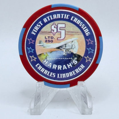Harrah's Las Vegas Nevada 2002 'Charles Lindbergh' LE $5 Casino Chip E0961