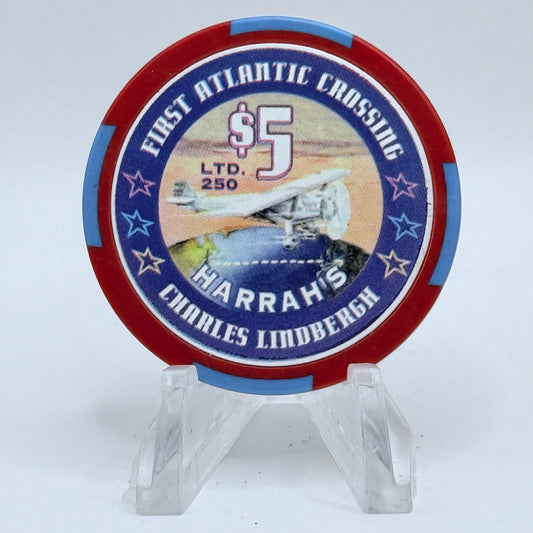 Harrah's Las Vegas Nevada 2002 'Charles Lindbergh' LE $5 Casino Chip E0961