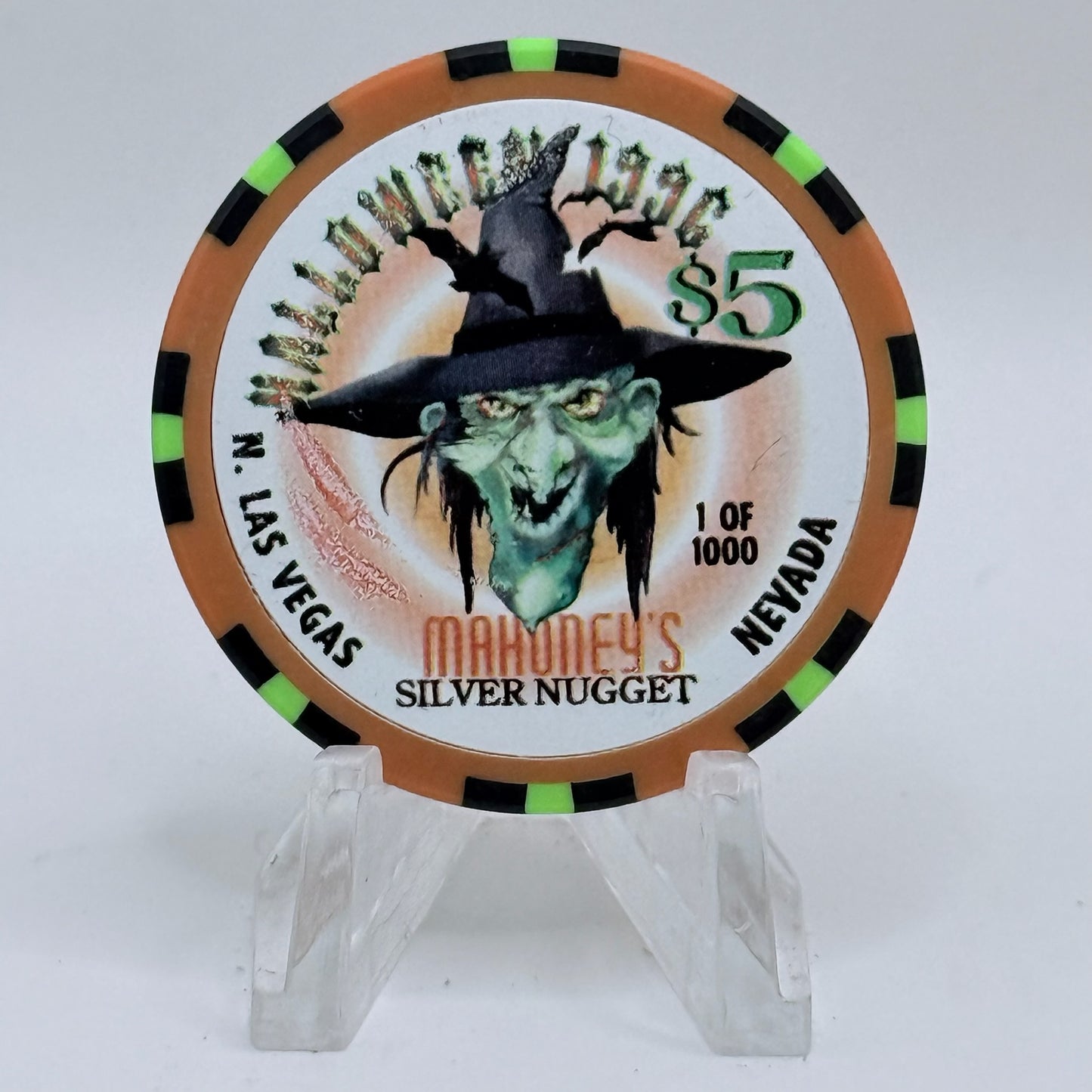 Mahoney's Silver Nugget N. Las Vegas Nevada 1996 'Halloween' LE $5 Casino Chip N9104