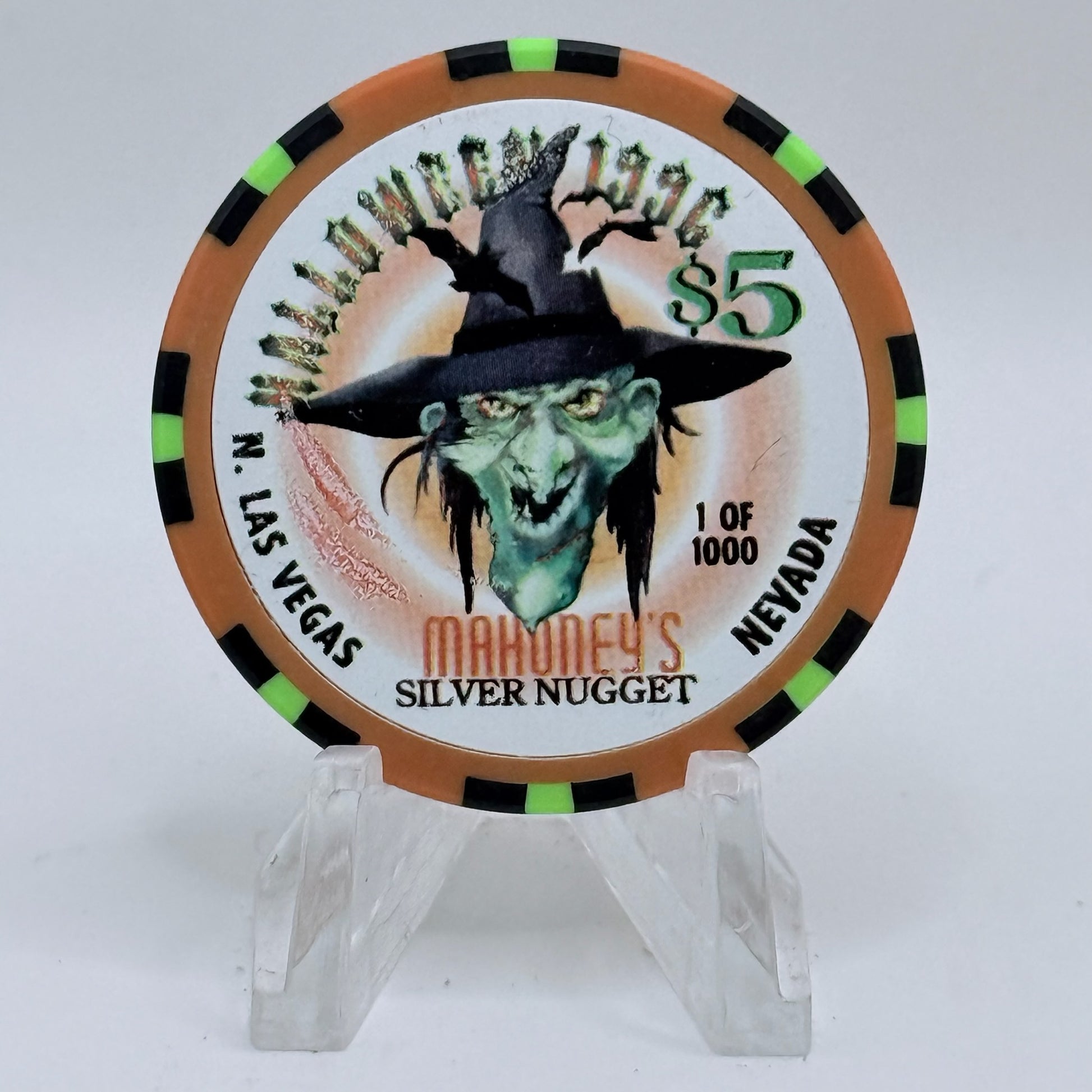 Mahoney's Silver Nugget N. Las Vegas Nevada 1996 'Halloween' LE $5 Casino Chip N9104
