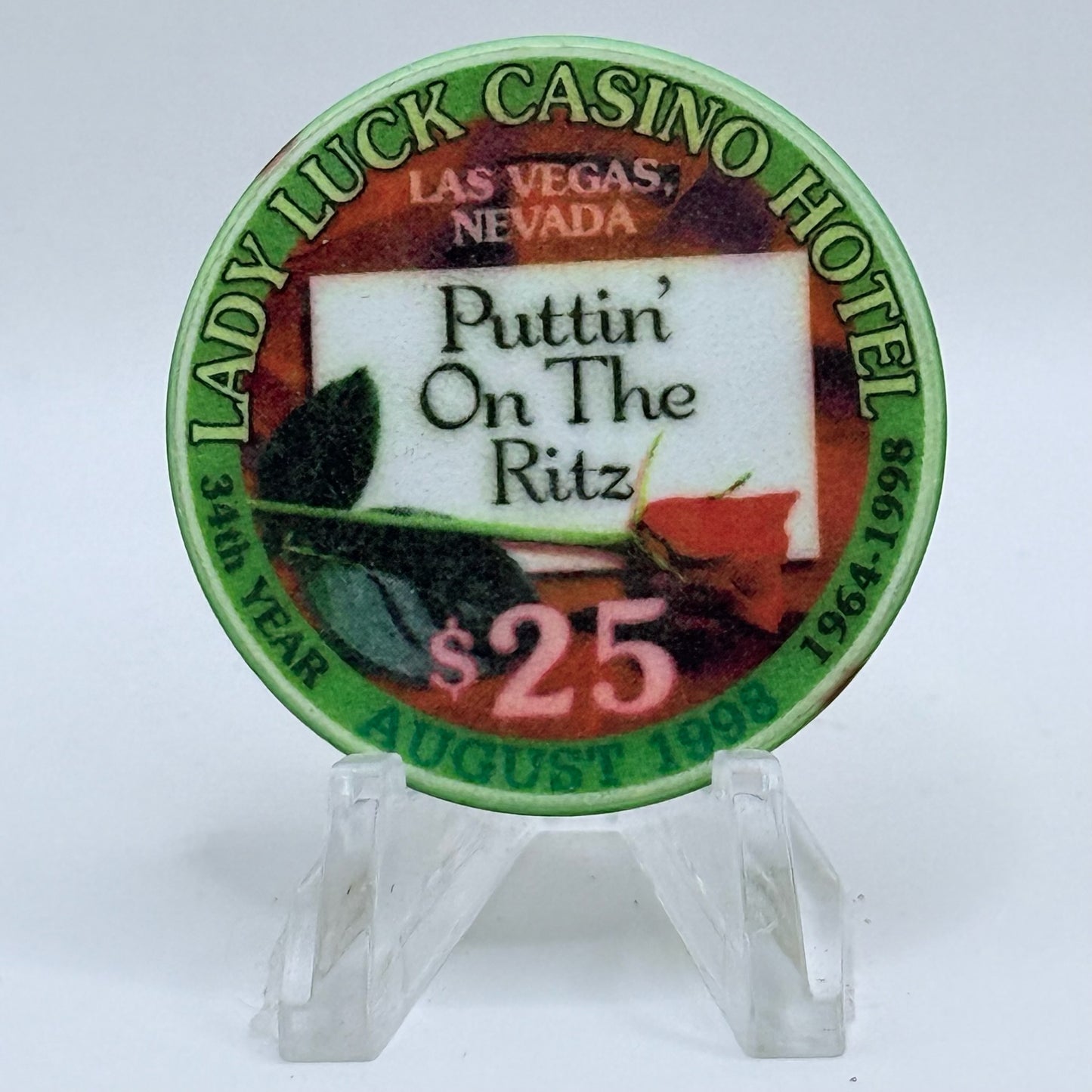 Lady Luck Las Vegas Nevada 1998 'Puttin On The Ritz' LE $25 Casino Chip V2878