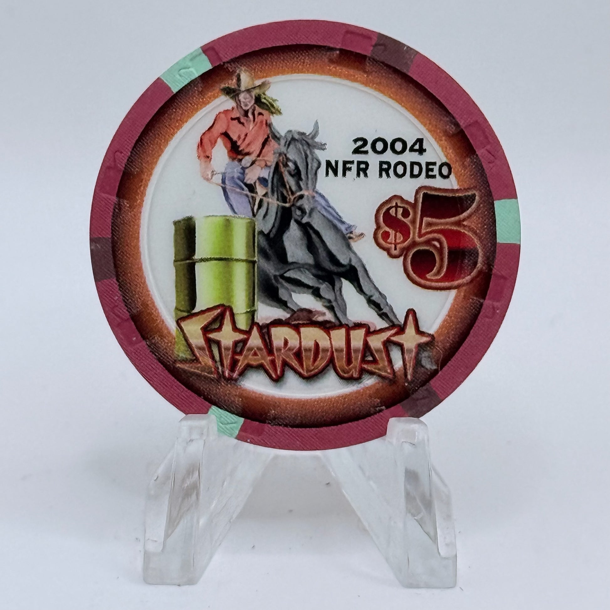 Stardust Las Vegas Nevada 2004 'National Finals Rodeo Barrel Riding' LE $5 Casino Chip E4260