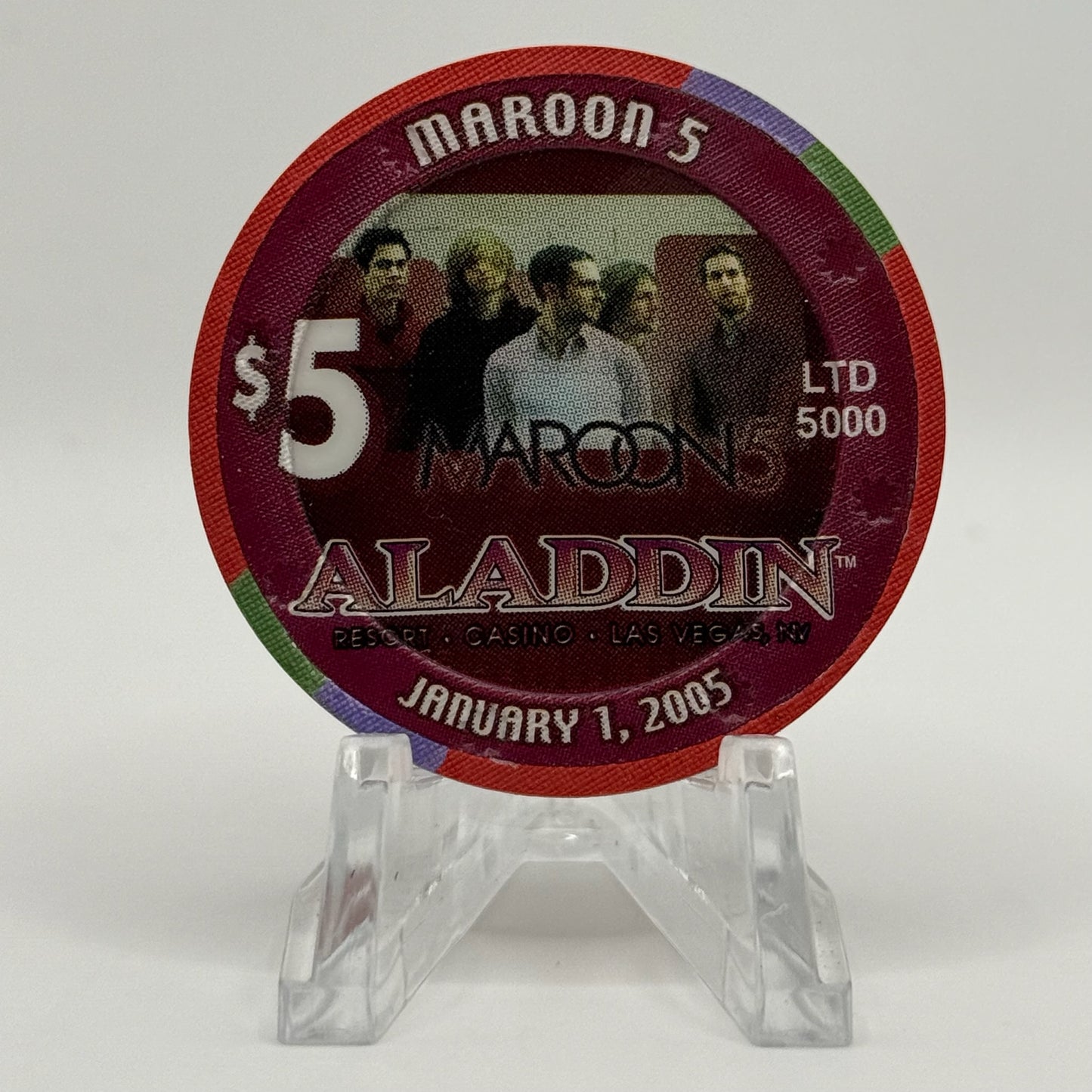 Aladdin Resort & Casino Las Vegas Nevada 2005 'Maroon 5' LE $5 Casino Chip E4719