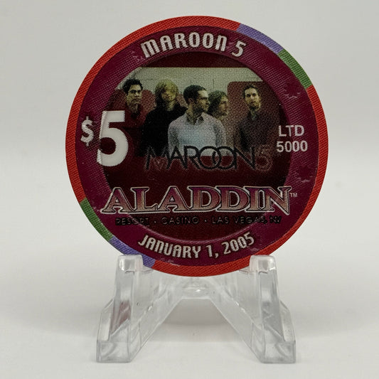 Aladdin Resort & Casino Las Vegas Nevada 2005 'Maroon 5' LE $5 Casino Chip E4719