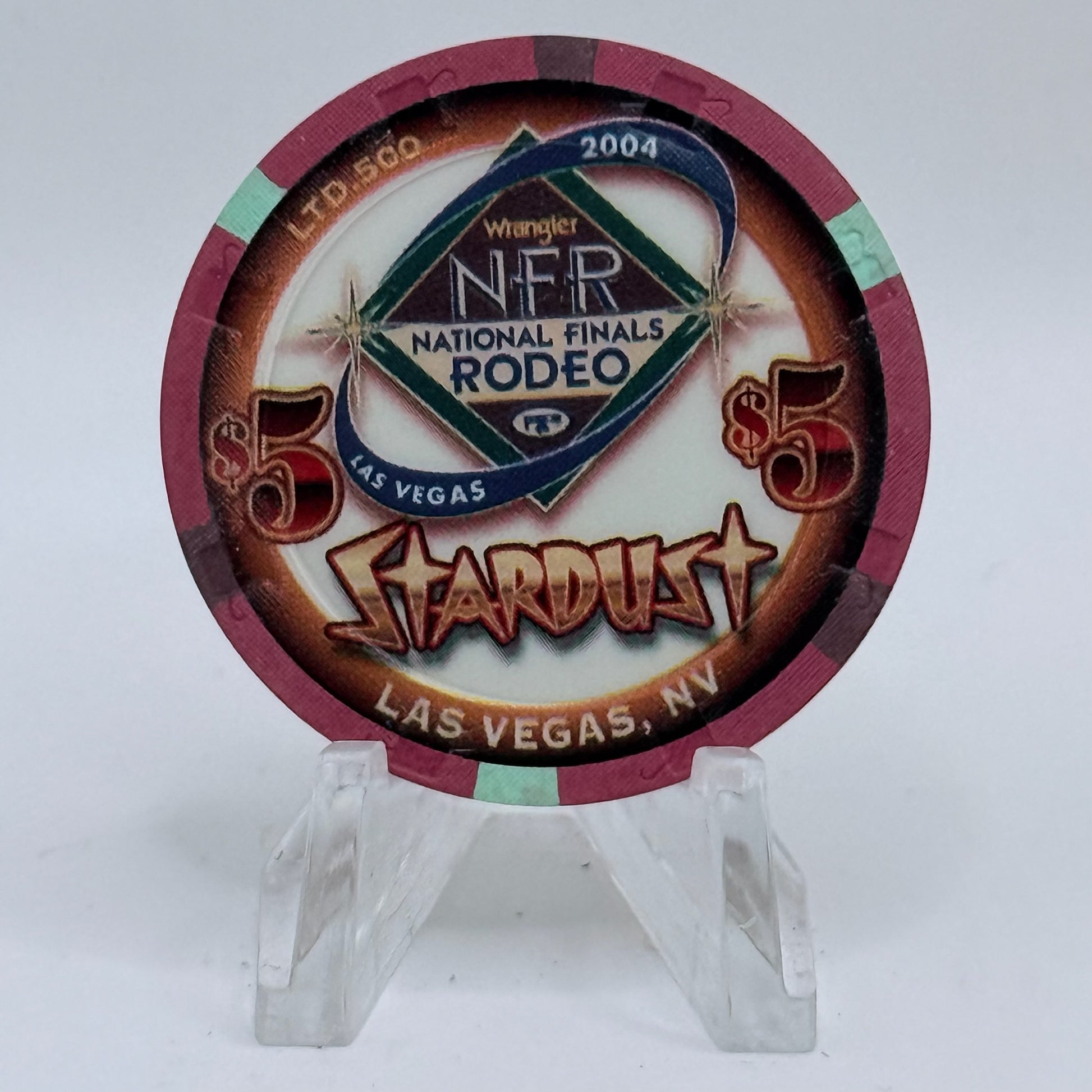 Stardust Las Vegas Nevada 2004 'National Finals Rodeo Bull Riding' LE $5 Casino Chip E4262