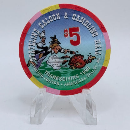 Stateline Saloon Amargosa Valley Nevada 1996 'Happy Thanksgiving' LE $5 Casino Chip N9178