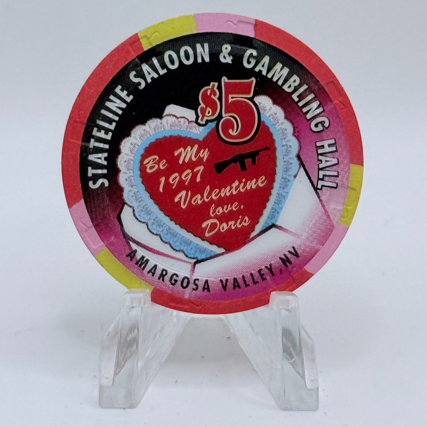 Stateline Saloon Amargosa Valley Nevada 1997 'Valentine's Day' LE $5 Casino Chip V1592