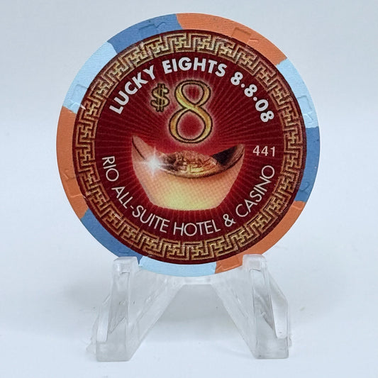 Rio Las Vegas Nevada 2008 'Lucky Eights' LE $8 Casino Chip E8283