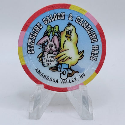 Stateline Saloon Amargosa Valley Nevada 1997 'Happy Easter' LE $5 Casino Chip V1594