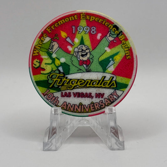 Fitzgeralds (Fitz) Las Vegas Nevada 1998 '10th Anniversary - Where Fremont Experience Begins' LE $5 Casino Chip N9656