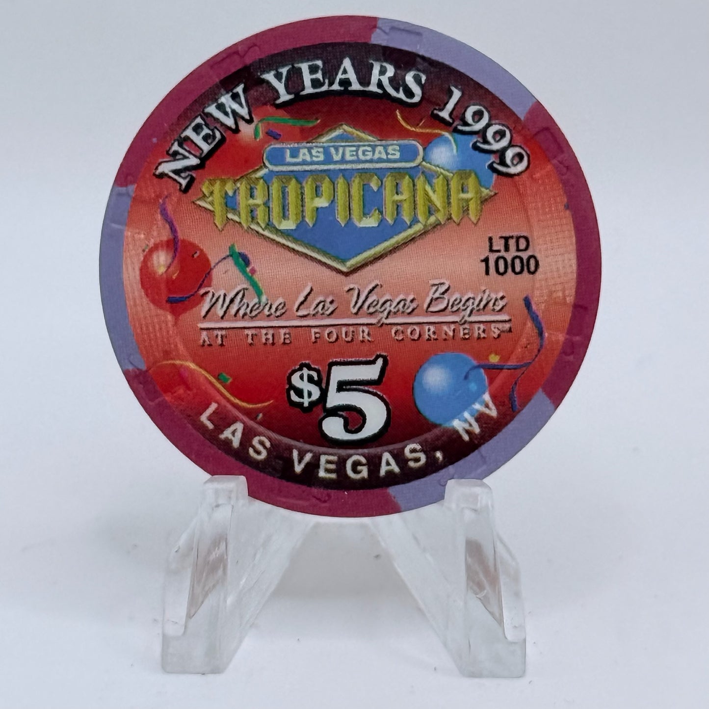 Tropicana Las Vegas Nevada 1999 'New Years' LE $5 Casino Chip V3551