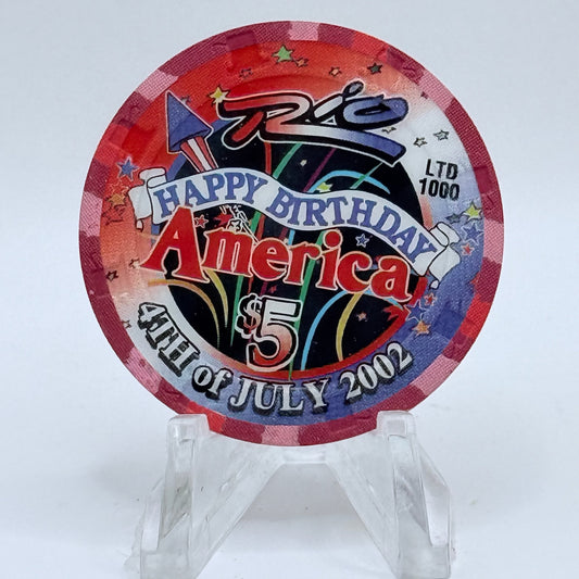 Rio Las Vegas Nevada 2002 'Happy Birthday America; 4th Of July' LE $5 Casino Chip E2292