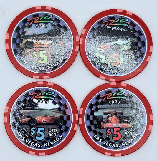 Rio Las Vegas Nevada 2003 'Race Cars - set of 4' LE $5 Casino Chip E2279