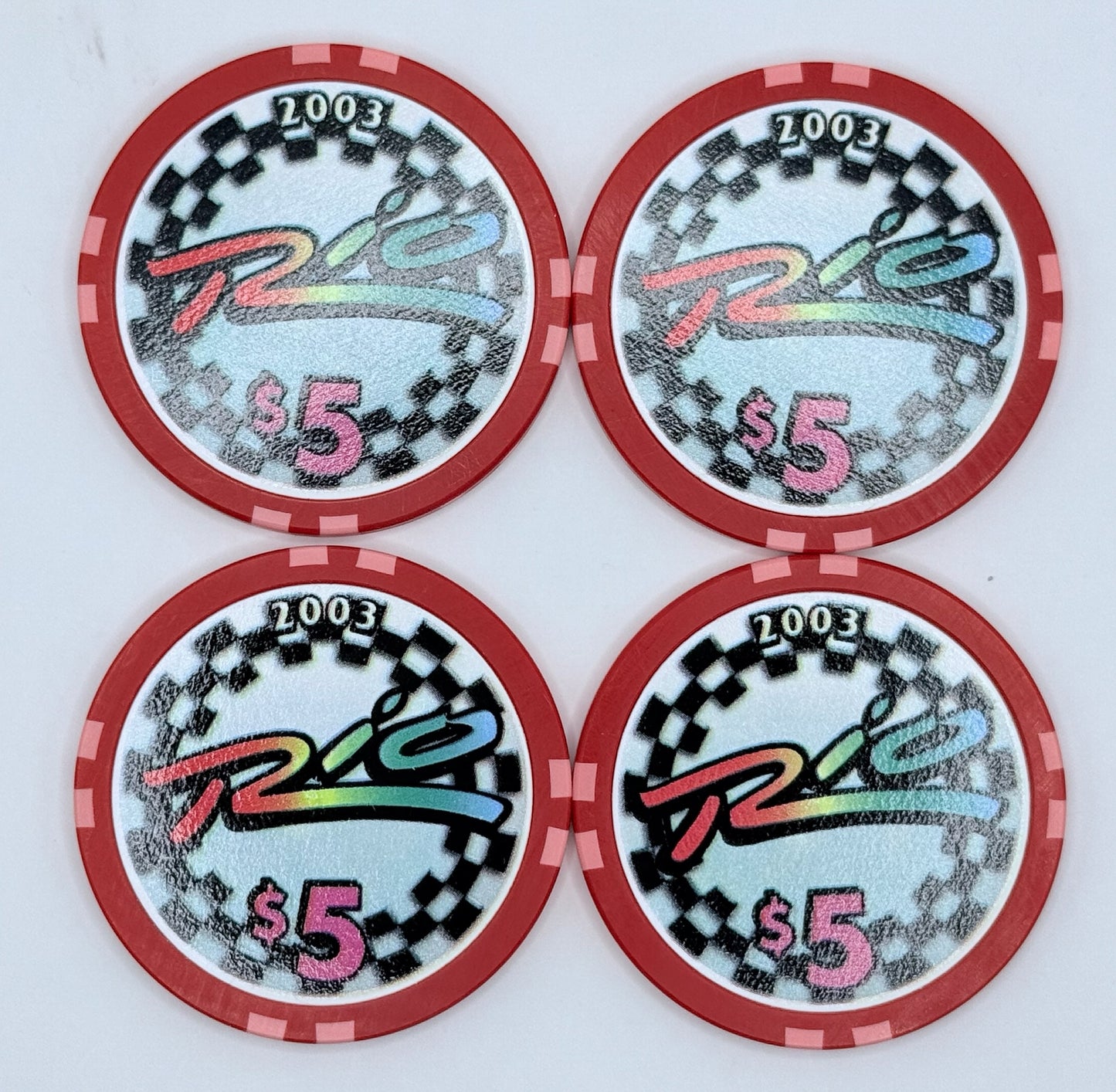 Rio Las Vegas Nevada 2003 'Race Cars - set of 4' LE $5 Casino Chip E2279