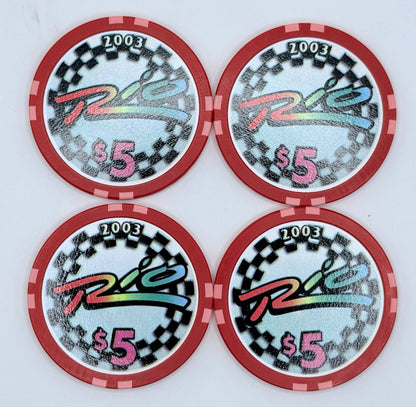 Rio Las Vegas Nevada 2003 'Race Cars - set of 4' LE $5 Casino Chip E2279
