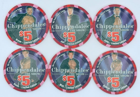 Rio Las Vegas Nevada 2004 'Chippendales The Show - Set of 6 chips' LE $5 Casino Chip E2280-E2285