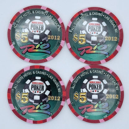 Rio Las Vegas Nevada 2012 'Matched Set of 4 chips, serial #0003' LE $5 Casino Chip D0682-D0685