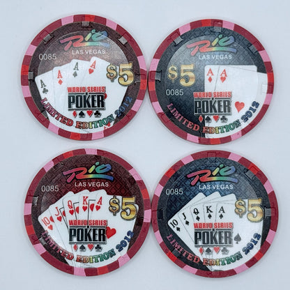 Rio Las Vegas Nevada 2012 'Matched Set of 4 chips, serial #0085' LE $5 Casino Chip D0682-D0685