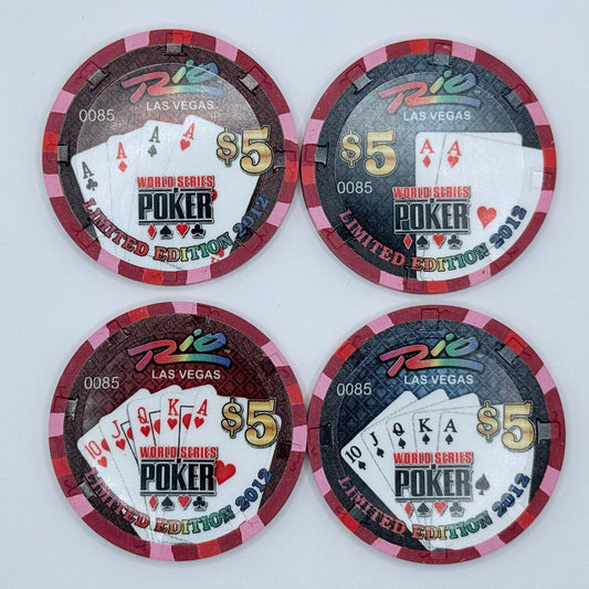 Rio Las Vegas Nevada 2012 'Matched Set of 4 chips, serial #0085' LE $5 Casino Chip D0682-D0685