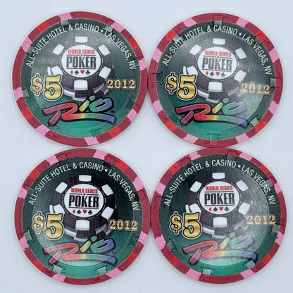 Rio Las Vegas Nevada 2012 'Matched Set of 4 chips, serial #0085' LE $5 Casino Chip D0682-D0685