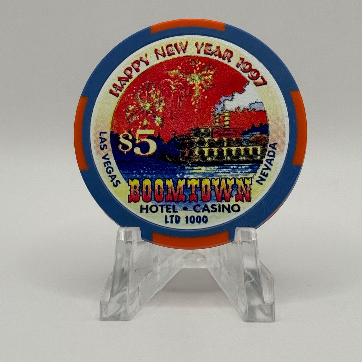 Boomtown Las Vegas Nevada 1997 'Happy New Year' LE $5 Casino Chip N8016