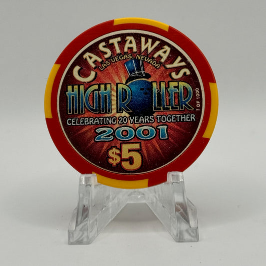Castaways Hotel Casino Bowling Las Vegas Nevada 2001 'High Roller' LE $5 Casino Chip V7425