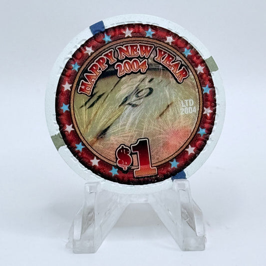 Four Queens Las Vegas Nevada 2004 'Happy New Year' LE $1 Casino Chip E0510