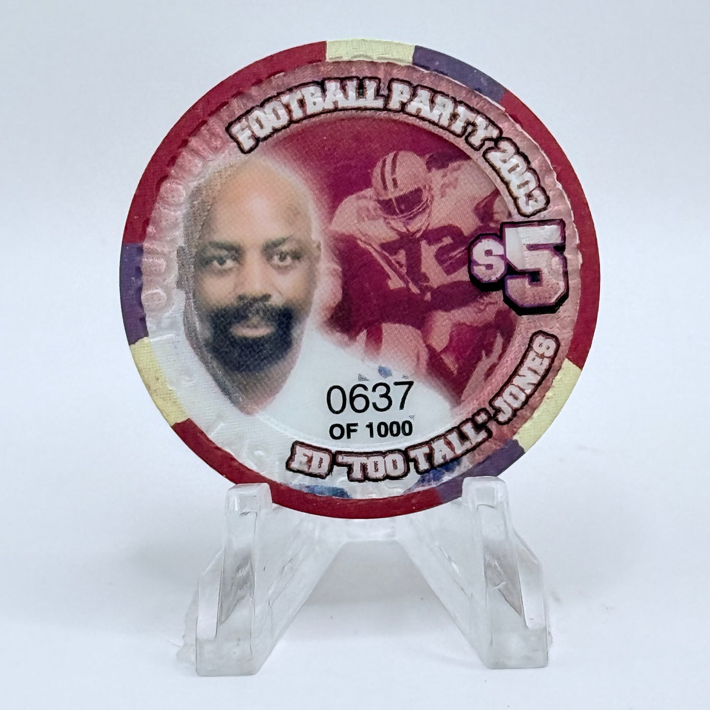 Four Queens Las Vegas Nevada 2003 'Football Party - autographed' LE $5 Casino Chip E4506