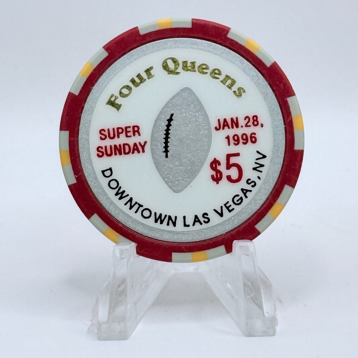 Four Queens Las Vegas Nevada 1996 'Super Sunday' LE $5 Casino Chip N0430