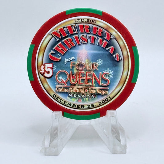Four Queens Las Vegas Nevada 2001 'Merry Christmas' LE $5 Casino Chip V8529