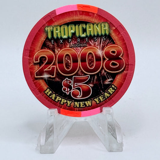 Tropicana Express Laughlin Nevada 2008 '1st New Years' LE $5 Casino Chip E8497