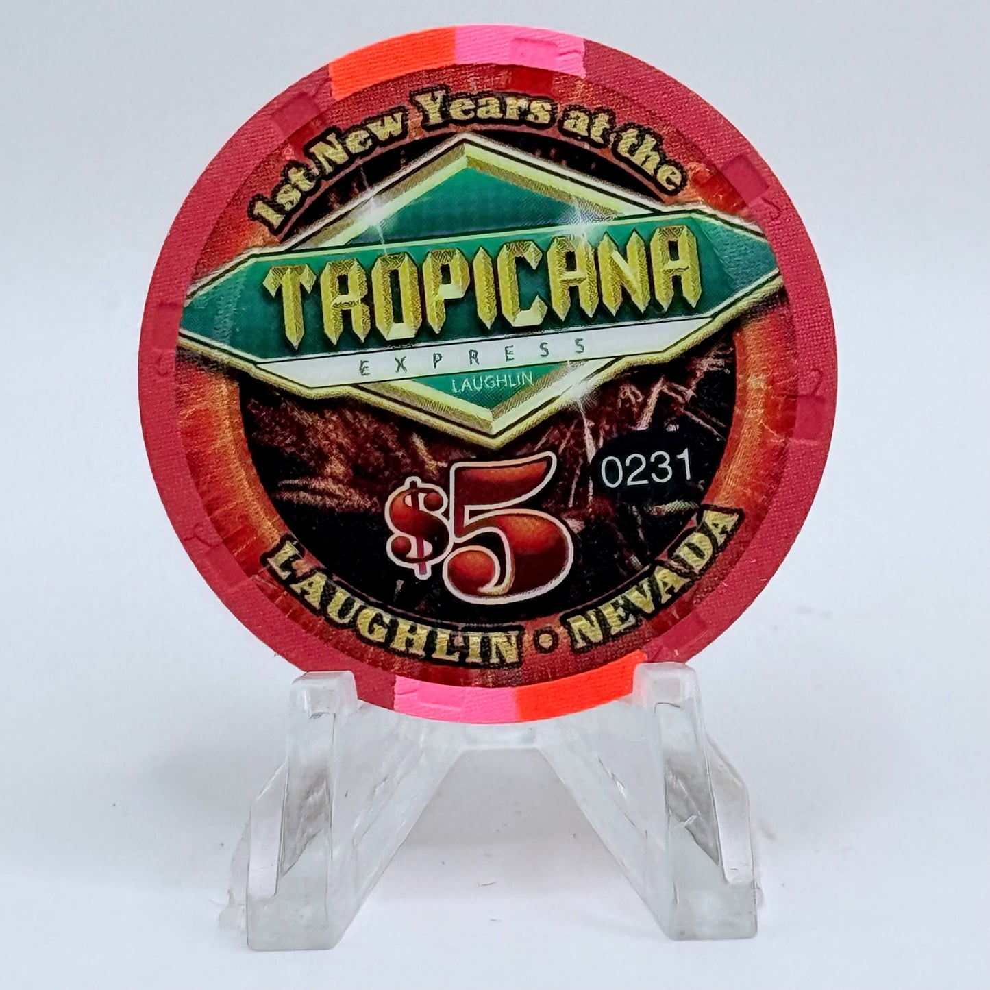Tropicana Express Laughlin Nevada 2008 '1st New Years' LE $5 Casino Chip E8497