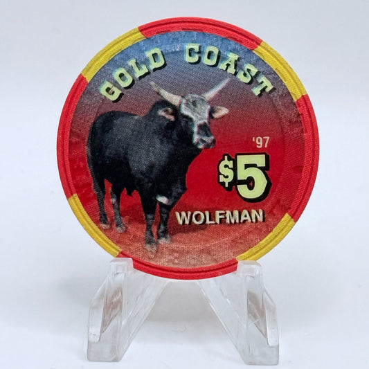 Gold Coast Las Vegas Nevada 1997 'Wolfman - Las Vegas Rodeo Legends' Series 8 LE $5 Casino Chip N9778