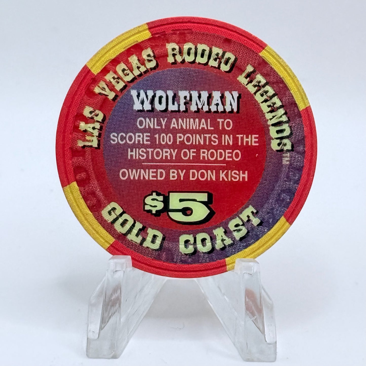 Gold Coast Las Vegas Nevada 1997 'Wolfman - Las Vegas Rodeo Legends' Series 8 LE $5 Casino Chip N9778