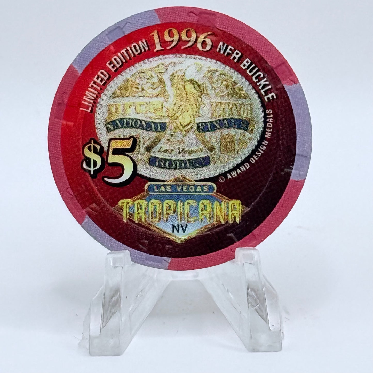 Tropicana Las Vegas Nevada 1996 'National Finals Rodeo Buckle' LE $5 Casino Chip N9243