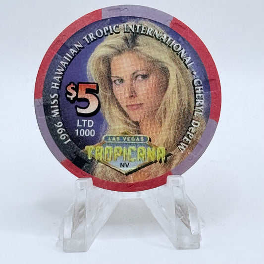 Tropicana Las Vegas Nevada 1997 'Miss Hawaiian Tropic International - Cheryl Depew' LE $5 Casino Chip V3536