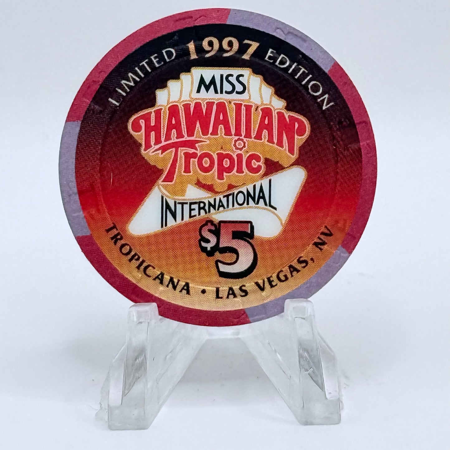 Tropicana Las Vegas Nevada 1997 'Miss Hawaiian Tropic International - Cheryl Depew' LE $5 Casino Chip V3536