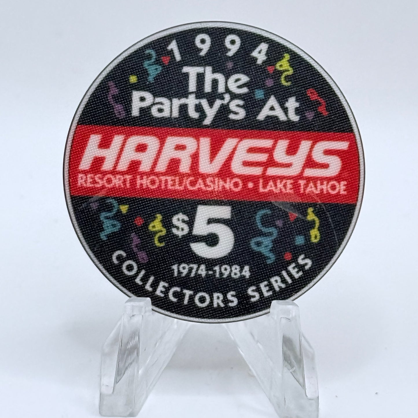 Harvey's (Wagon Wheel) Lake Tahoe Nevada 1994 'The Party At Harvey's' LE $5 Casino Chip N0646