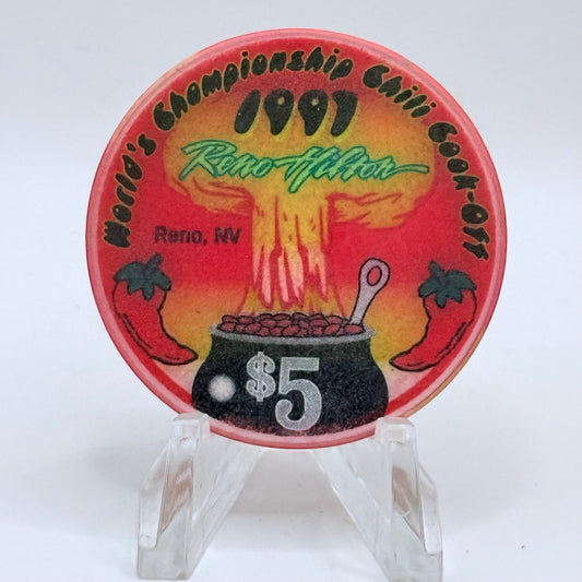 Hilton Resort Reno Nevada 1997 'Chile Cook-off' LE $5 Casino Chip N9945