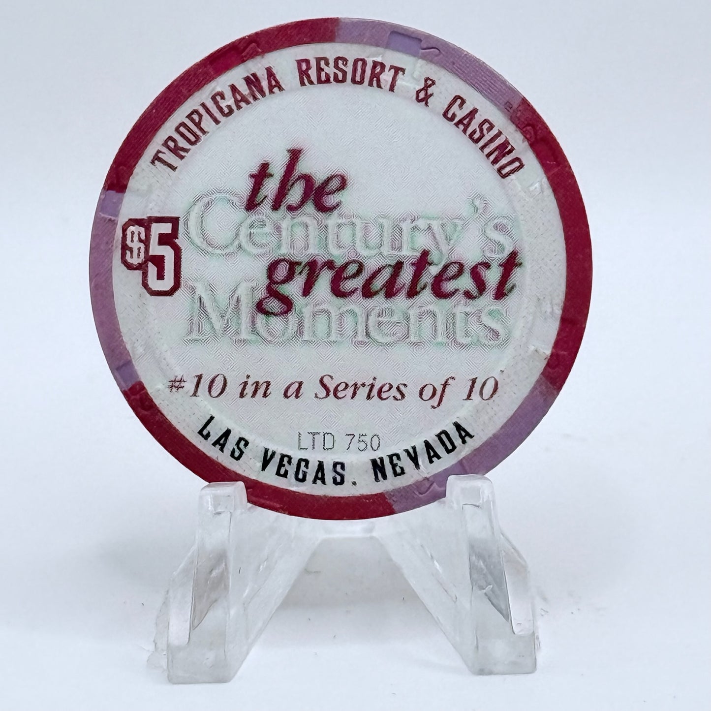 Tropicana Las Vegas Nevada 1999 '1990's - World Population Hits 8 Million' Series 17 LE $5 Casino Chip V5823