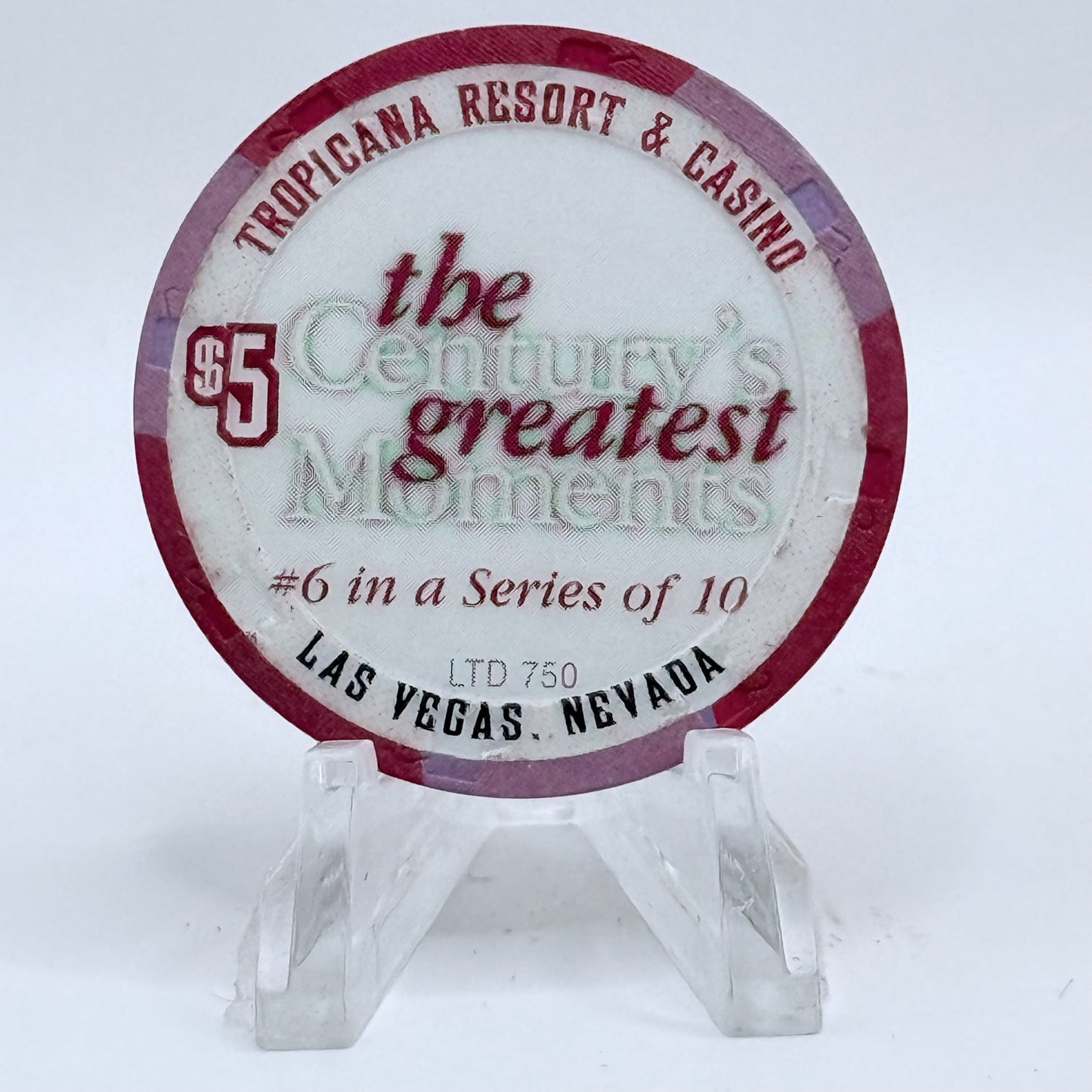 Tropicana Las Vegas Nevada 1999 '1950's - Hillary Climbs Mt. Everest' Series 17 LE $5 Casino Chip V5828