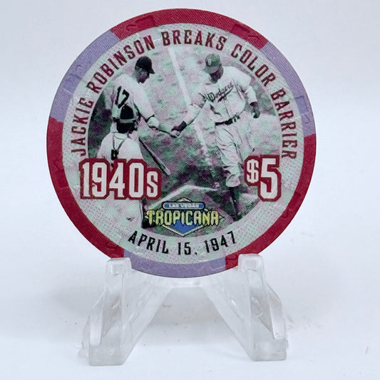 Tropicana Las Vegas Nevada 1999 '1940's - Jackie Robinson Breaks Color Barrier' Series 17 LE $5 Casino Chip V5827