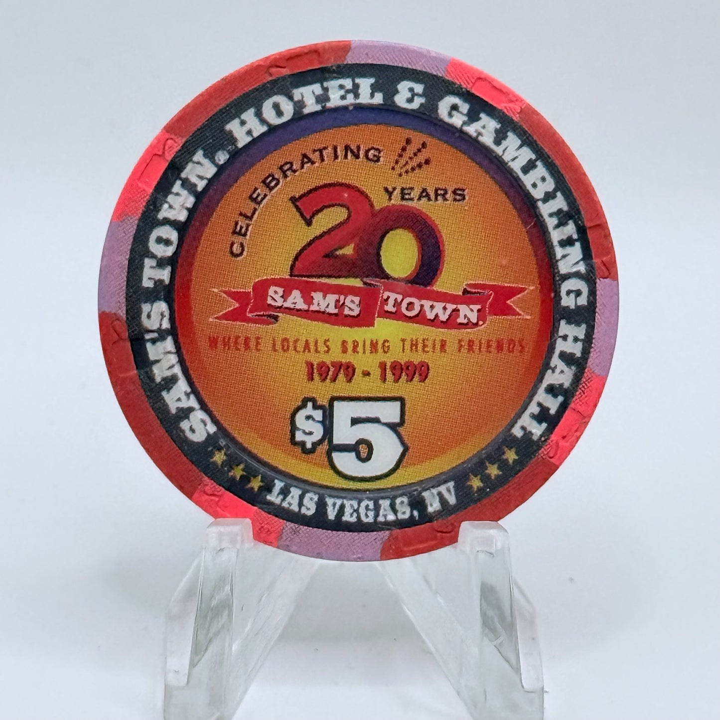 Sam's Town Las Vegas Nevada 1999 'Sam Boyd, 20th Anniversary' LE $5 Casino Chip V5498