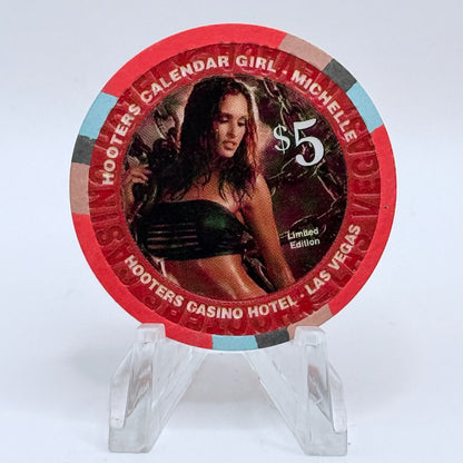 Hooters Casino Hotel Las Vegas Nevada 2007 'New Year's Celebration, Hooters Calendar Girl Michelle' LE $5 Casino Chip E5828
