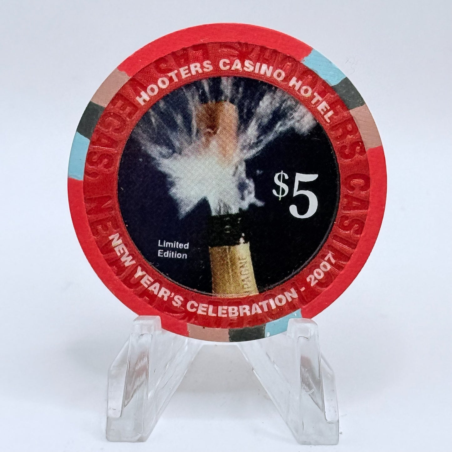 Hooters Casino Hotel Las Vegas Nevada 2007 'New Year's Celebration, Hooters Calendar Girl Michelle' LE $5 Casino Chip E5828