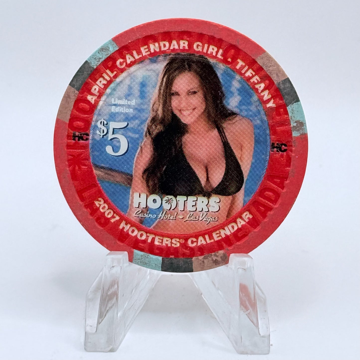Hooters Casino Hotel Las Vegas Nevada 2007 'April Calendar Girl - Tiffany' Series 5 LE $5 Casino Chip E5888