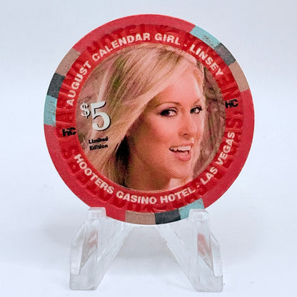 Hooters Casino Hotel Las Vegas Nevada 2007 'August Calendar Girl - Linsey' Series 5 LE $5 Casino Chip E5889